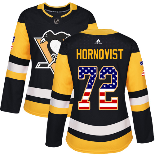 Adidas Penguins #72 Patric Hornqvist Black Home Authentic USA Flag Women's Stitched NHL Jersey - Click Image to Close
